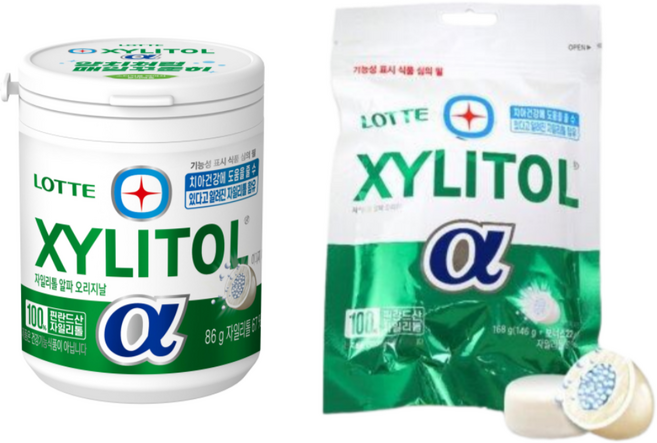 롯데 자일리톨 껌 알파 오리지날 1개씩 (용기+리필), 1개