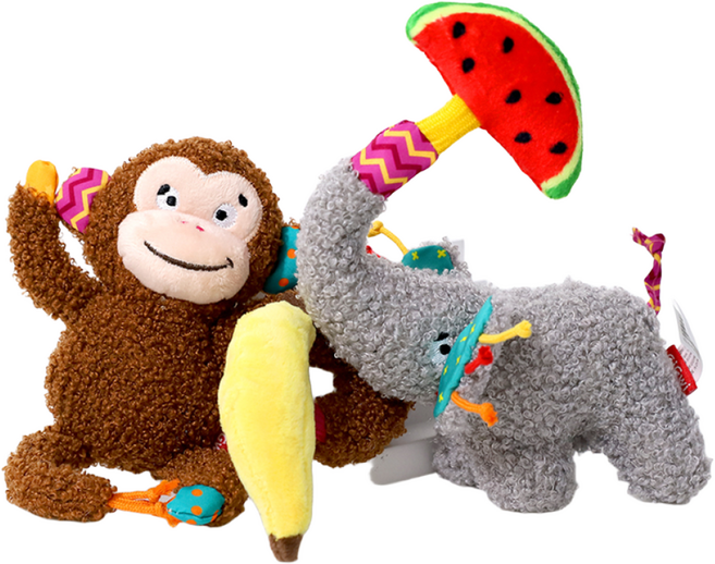 기그위 강아지 플러쉬프렌즈 애착인형 바스락 장난감 세트, 바나나원숭이 + 수박코끼리, 1세트