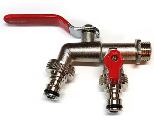 2구 빨간자루 정원용 수도꼭지 JL-7306, 1개