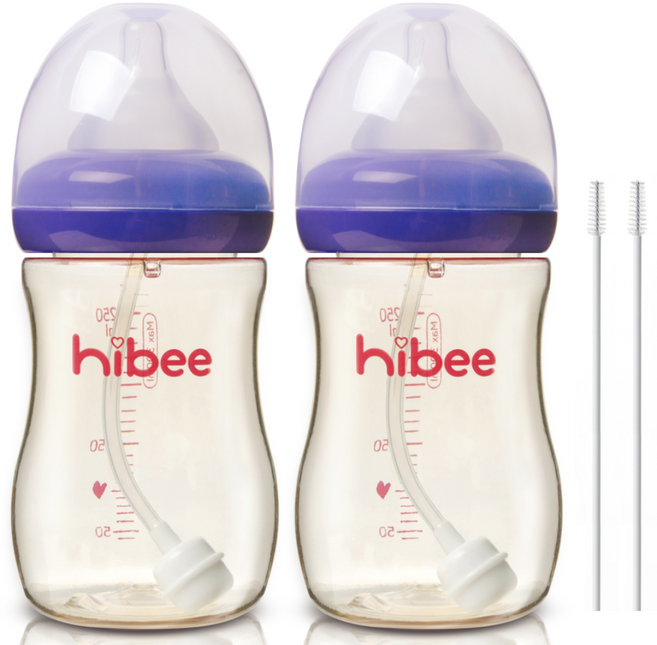 하이비 PPSU 빨대젖병 2p + 빨대솔 2p, 퍼플, 300ml, 1개