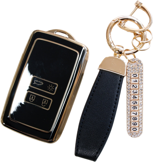 트니르 르노삼성 호환 2024 아르카나 QM6 SM6 XM3 차 키케이스 tpu 가죽 키링 키홀더 차량용품, 르노A타입, 일반오링, 블랙