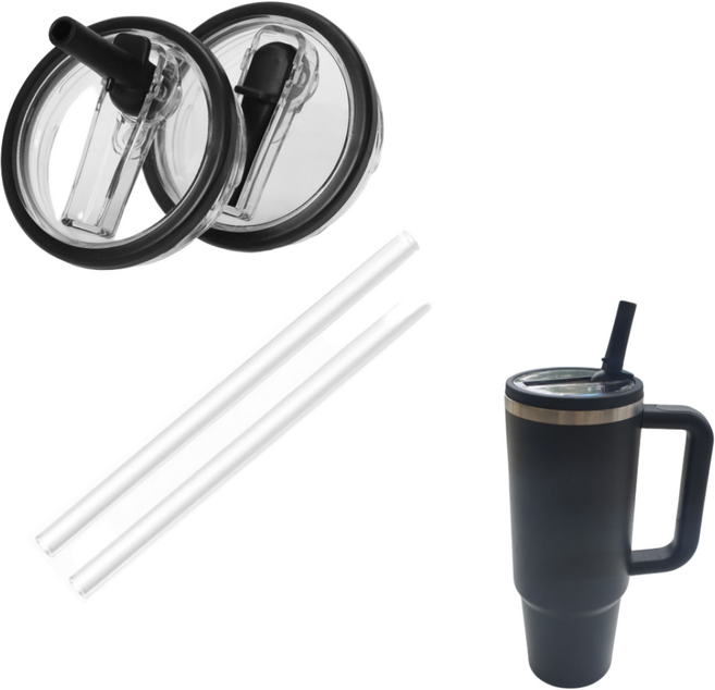 WAP 스탠리 텀블러 뚜껑 30oz 887ml 스탠리 호환 빨대 세트 플립 밀폐, 1세트, 블랙