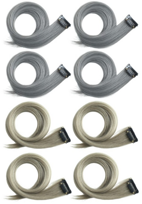 바이유즈 발레아쥬 투컬러 헤어피스, 베이지4개+실버4개, 1개