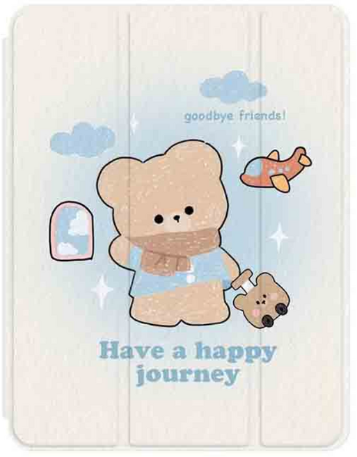 슈퍼리더 투명 패턴 아이패드 케이스 애플펜슬 수납 스마트커버, 1개, 여행 곰돌이