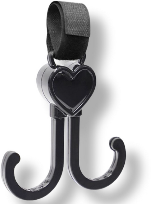 쿠쿠쁠랑 벨크로 유모차걸이 다용도 가방걸이 유모차고리, 2개, 블랙/더블 후크 2P