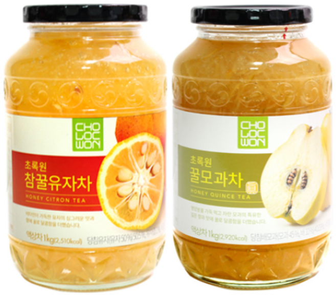 초록원 참꿀유자차1kg +꿀모과차1kg, 2병