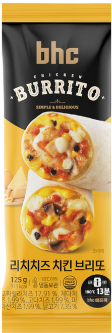 BHC 닭가슴살 리치치즈치킨 브리또, 20개, 125g