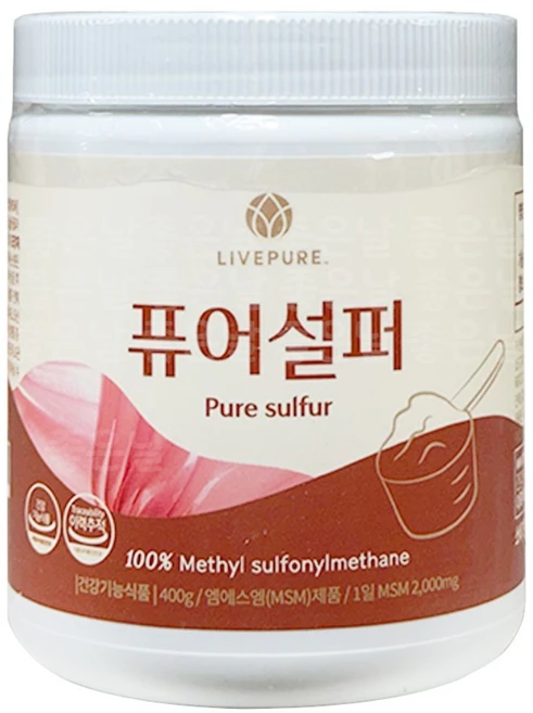 100% MSM 식이유황 리브퓨어 퓨어설퍼 400g + 새부리마스크 2매 증정, 1개 - 쿠팡