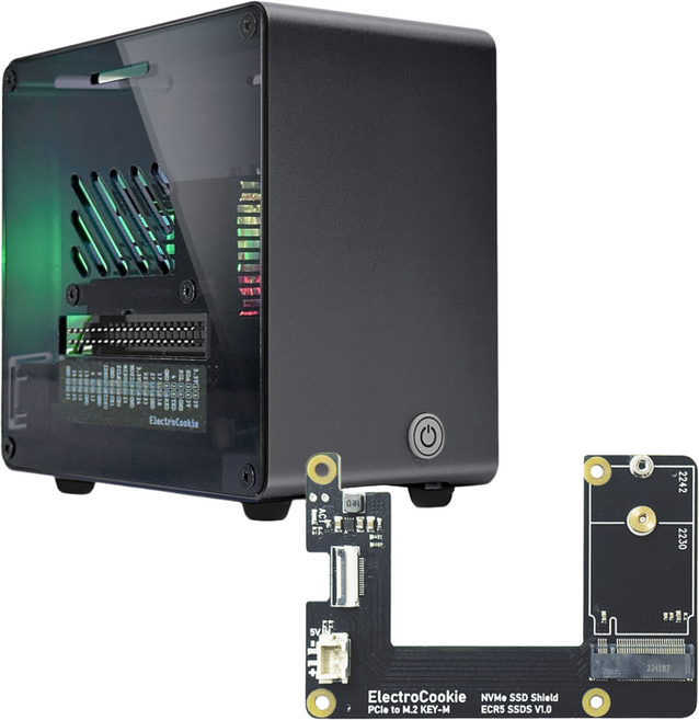 라즈베리파이5 미니타워 알루미늄 방열 케이스 [DT/ Black] + M.2 NVMe SSD 쉴드[ECR5 SSDS], 1개