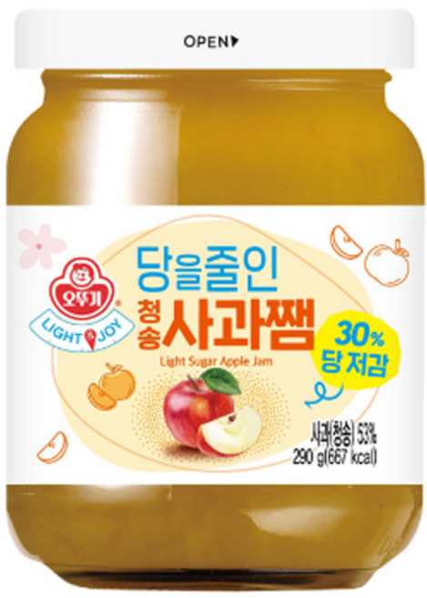 오뚜기 LIGHT 앤 JOY 당을줄인 청송사과쨈, 290g, 3개