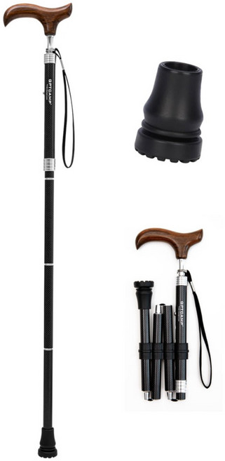 GPTcamp 4단 접이식 초경량 노인 카본 우드 지팡이 어르신 폴딩, 1개, 블랙 (GPT-W2B)