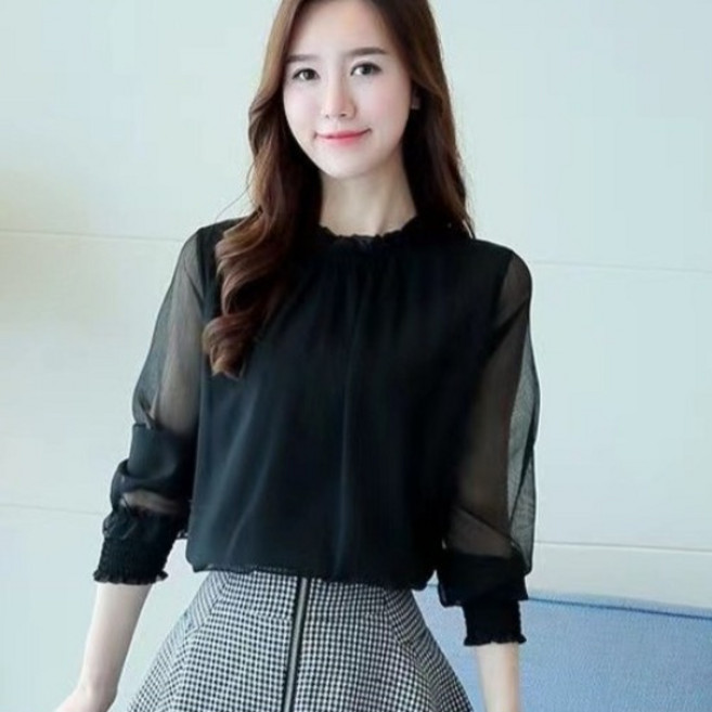 르블랑드 여성 쉬폰 블라우스 시스루 하객룩 루즈핏 예쁜옷 긴팔