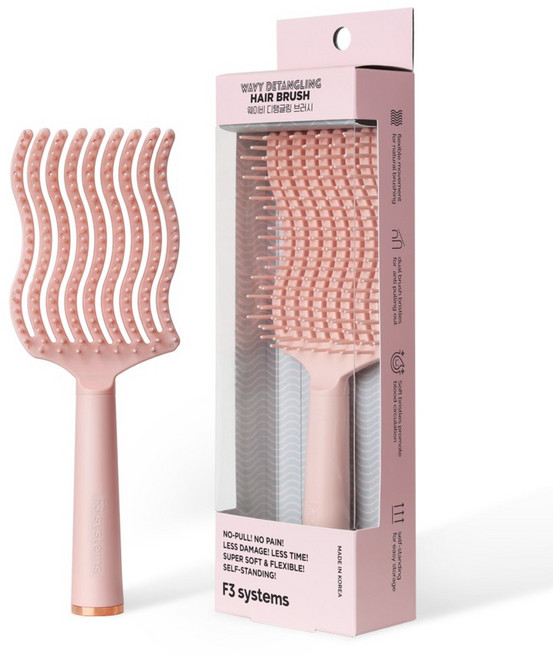 F3 웨이비 디탱글링 헤어브러시 엉킴방지 젖은머리빗 두피마사지 뿌리볼륨 드라이빗 스타일링 브러시, 없음, 1개