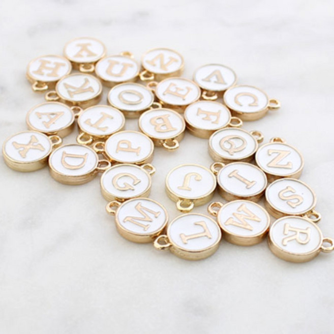 양면알파벳 이니셜 메탈팬던트, F, 화이트, 1개