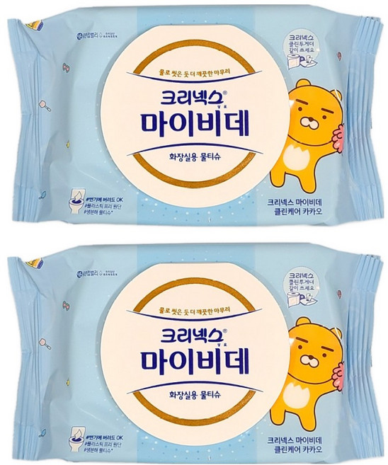 크리넥스 마이비데 카카오 화장실용 물티슈 캡형, 40매, 2개