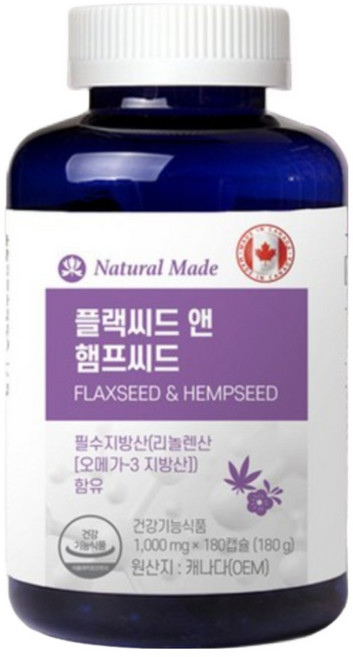 네츄럴메이드 플랙씨드 앤 햄프씨드 180캡슐, 기본, 1박스, 180정