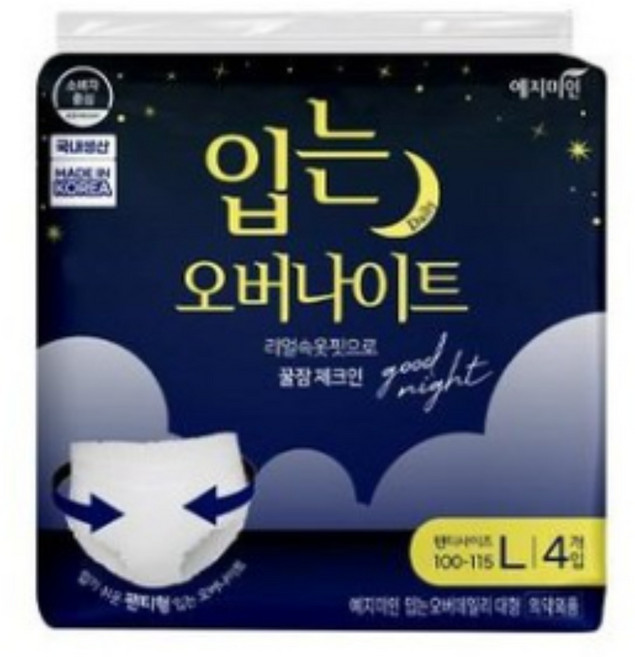 예지미인 입는 오버나이트 생리대 팬티형, 대형, 4개입, 6개