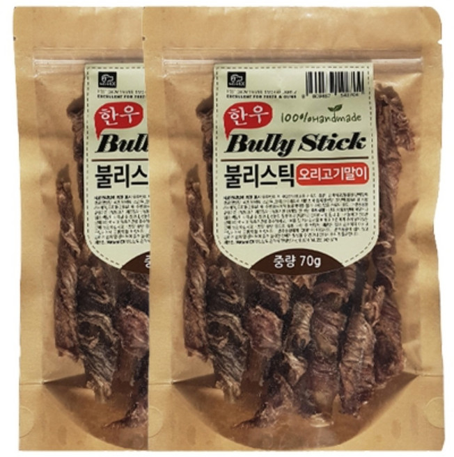 네츄럴이엑스 강아지 불리스틱 간식, 오리고기말이, 70g, 2개