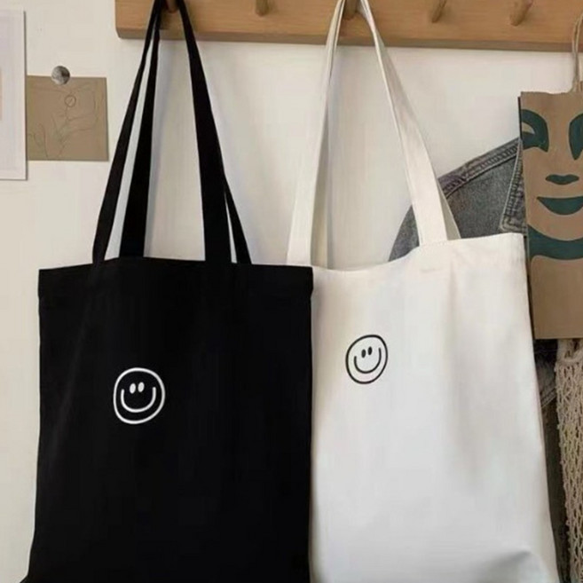 1+1 스마일 캔버스 숄더에코백 다용도 보조가방 학생 직장인 다용도 에코백