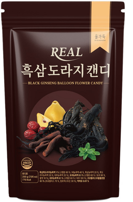 올가득 리얼 흑삼 도라지 사탕 캔디 200g, 5개