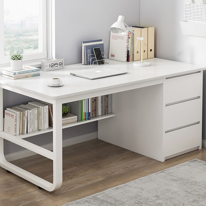 서랍 달린 컴퓨터 책상 1200 사무용 테이블 데스크, 화이트