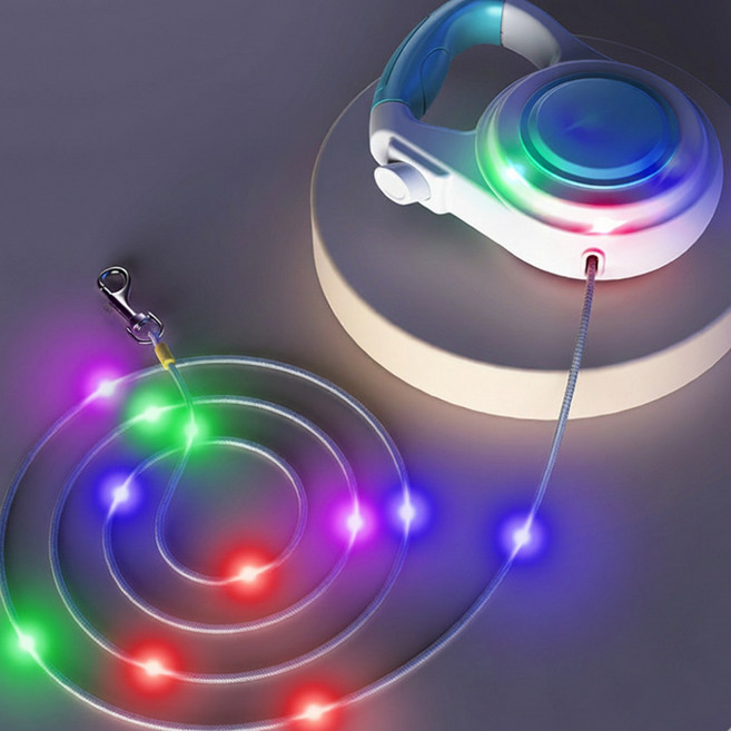 [미친존재] 다온미 LED 발광 자동 신축 리드줄 3m, 1개, 무지개 빛