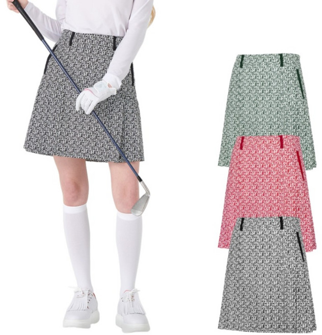김영주 여성용 골프 라운딩 스판 스트레치 플리츠 투포켓 스커트 K3MWSK2322