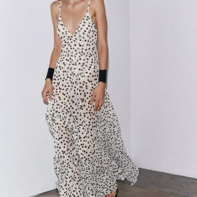 ZARA 자라 도트 브이넥 롱 드레스 5039226 5039/226