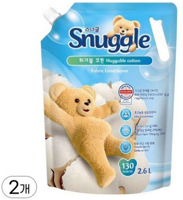 스너글 초고농축 섬유유연제 허거블 코튼, 2.6L, 2개