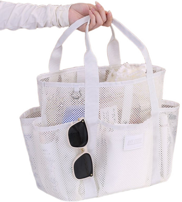 핀앤플로우 물빠지는 메쉬 포켓 목욕가방 수영가방, 아이보리