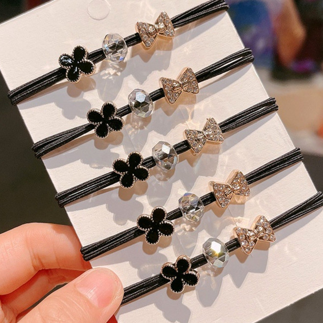 [10개1세트] 보리보리 여성 예쁜 큐빅 클로버 리본 머리끈