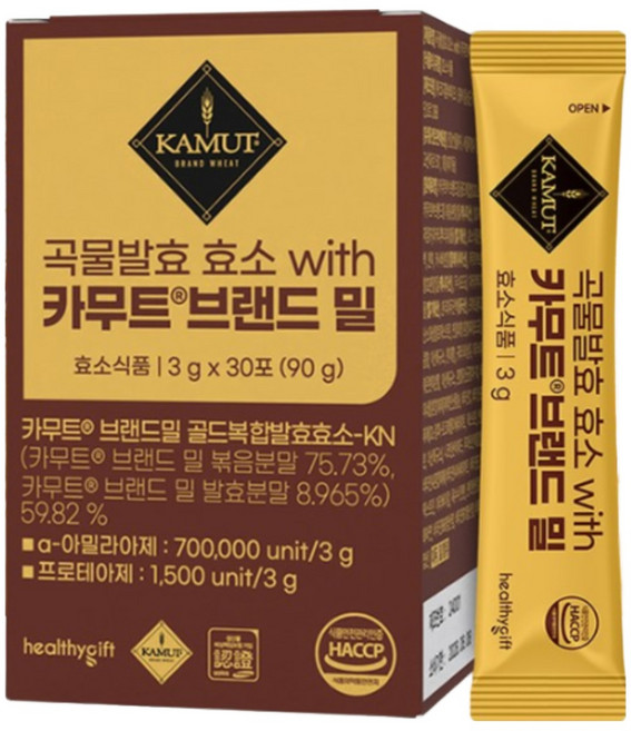 카무트 브랜드 밀 호라산밀 효소 발효 곡물효소 가루 식약처 HACCP 인증 분말 스틱, 90g, 6개