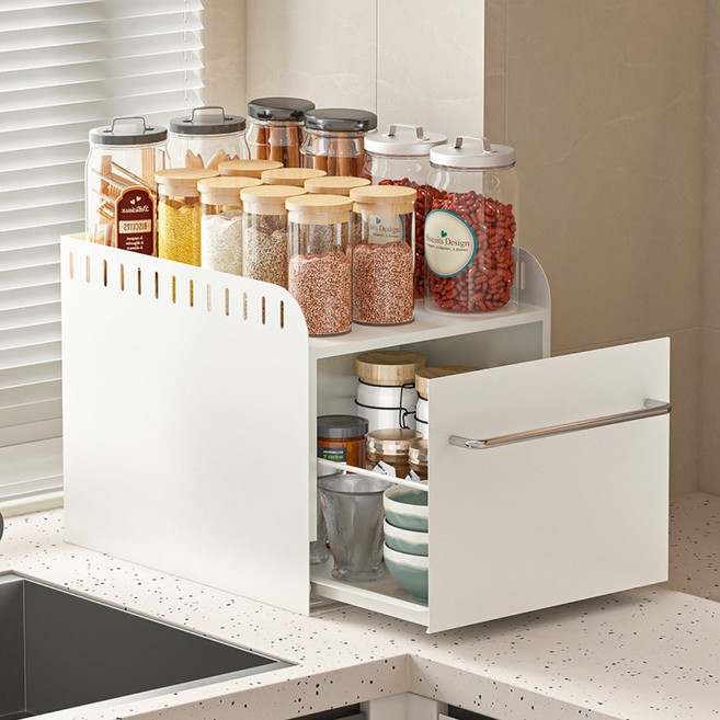 마켓플러스 미드센추리 철제 수납함 다용도 식탁정리 주방 머그컵 커피캡슐 약통 영양제 양념통 선반 틈새 정리함, 화이트