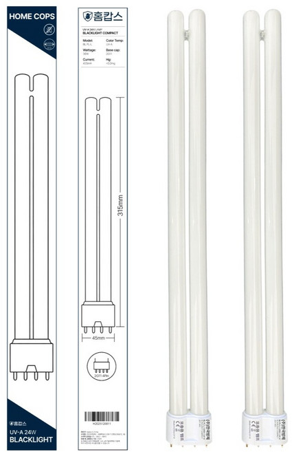 홈캅스 24W 포충기 교체용 전구 울트라S 엔터스 스파이더 해충퇴치기 UV-A 자외선 램프2개
