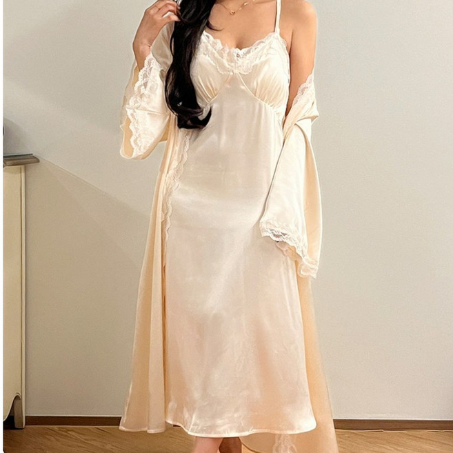 코지데일리 여성 원피스 슬립 란제리 실크 스타일 홈웨어 가디건 세트