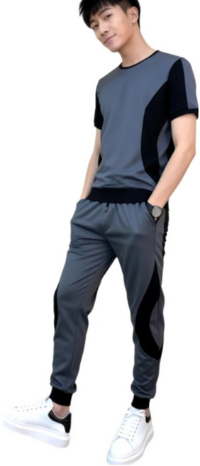 남성 캐주얼 운동 세트 여름 탄력 얇은 속건 티셔츠 및 바지 세트