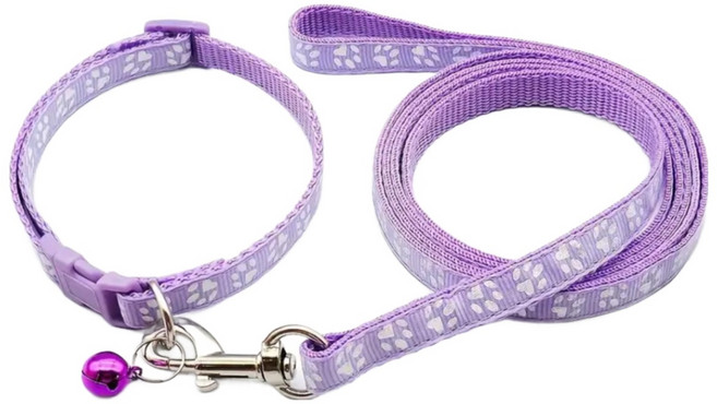 퍼플펫 반려동물 초경량 목줄 + 리드줄 세트, 보라색, 1개