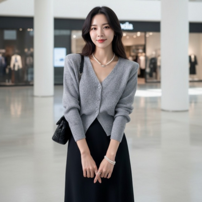 루나핏 심플무드가디건 골지 브이넥 패드 하객룩 국내생산