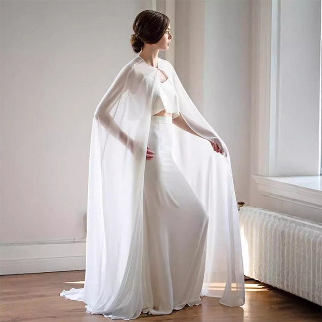 하이유니 [감성한끗] 클래식 시스루 웨딩 드레스 롱 볼레로 숄 케이프 망토