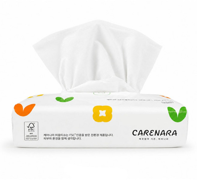 케어나라 부드럽고 깨끗한 먼지없는 소프트팩 미용티슈 150매 2겹 100% 천연펄프, 1개, 150매입