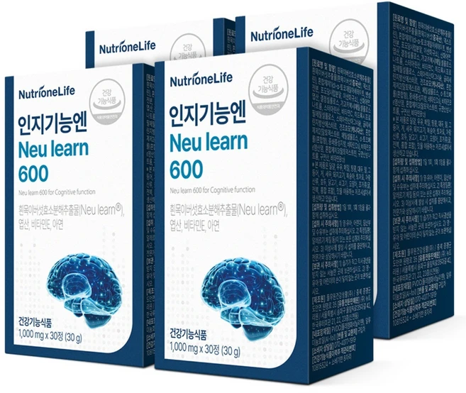 [무료배송/오늘출발] 뉴트리원 인지기능엔 뉴런 Neu learn 600 비타민E 인지력 개선, 4박스, 30정 - 쿠팡