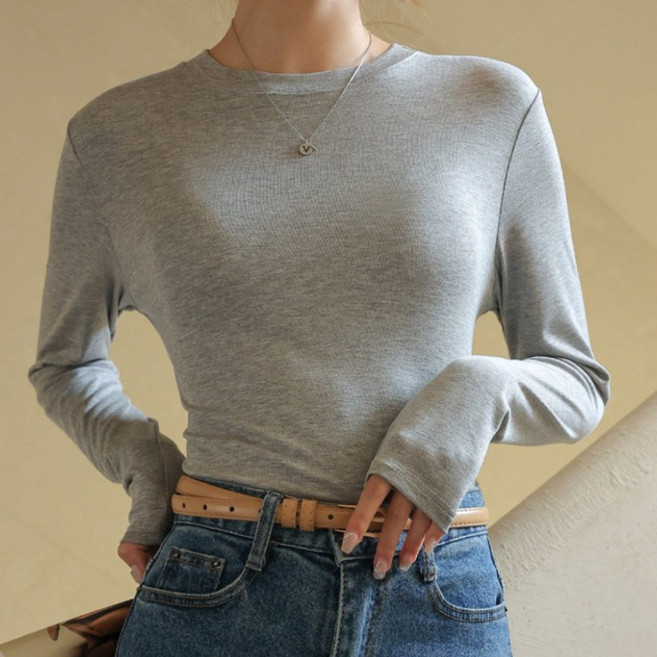 핑크셀럽 여성 모달 슬림핏 쫀쫀 라운드 티셔츠