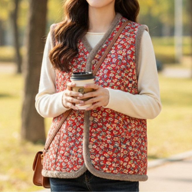 1+1 할머니 털조끼 꽃무늬 누빔 촌캉스 김장 조끼