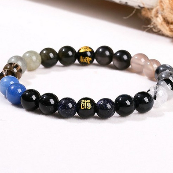 [런런피티]사주오행 팔찌 오행 재신 천연석 팔찌 금목수화토 균형 선물용 비즈