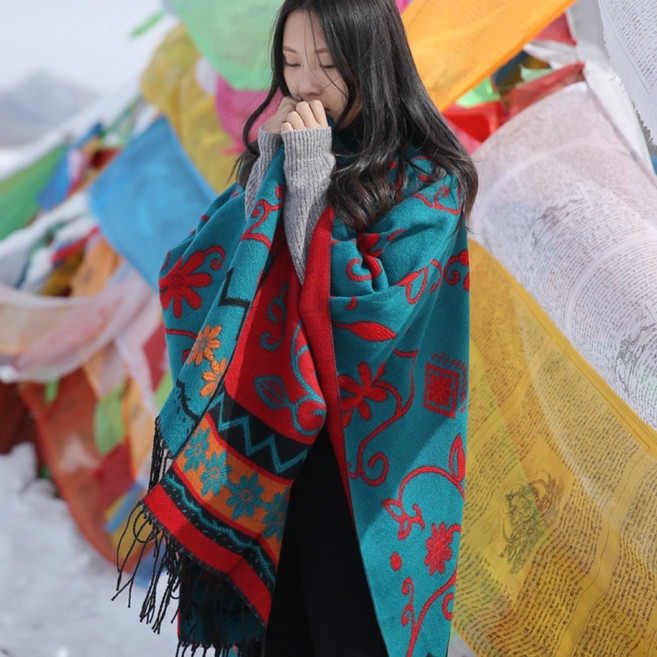 여성 판초 망토 에스닉 숄 가디건 입는담요 감성 블랭킷