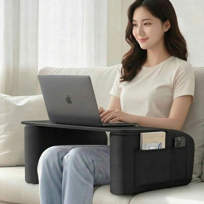 OZRIA 인체공학 노트북 쿠션 테이블 소파 침대 독서 태블릿 베드 테이블, 블랙