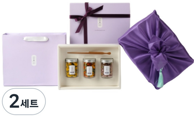 꽃 다시피다 시그니처3종 꽃차 선물세트 메리골드 국화 구절초 [보자기 포장], 2세트, [보자기포장] +꽃차3종+꽃차집게+쇼핑백