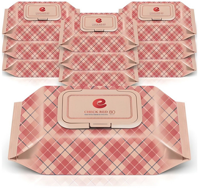 앙블랑 체크 레드 아기물티슈 캡형, 60g, 80매, 10개