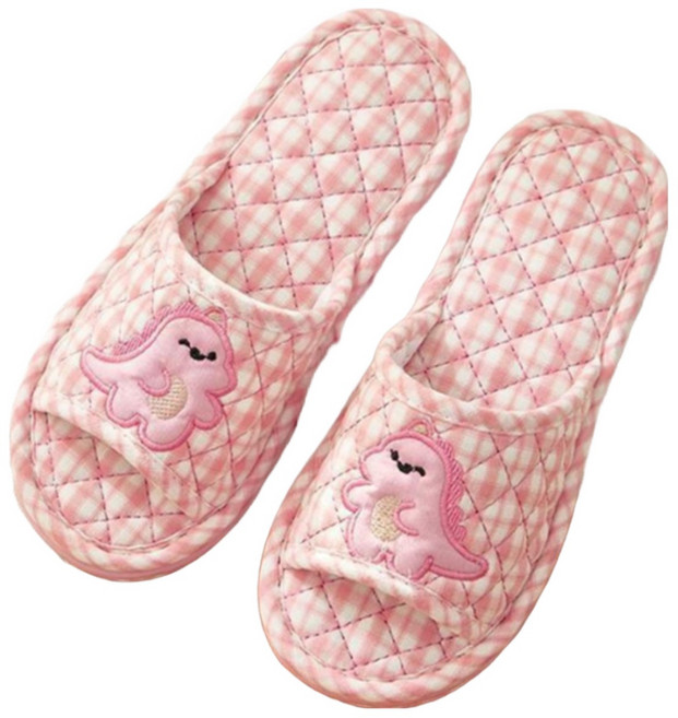 (2개세트) 3중쿠션 고밀도 거실실내화 엘마운틴 면 거실화 실내화 거실 실내 슬리퍼 유치원 어린이집 사무실, 티라노 핑크(여)+티라노 핑크(여), 1세트