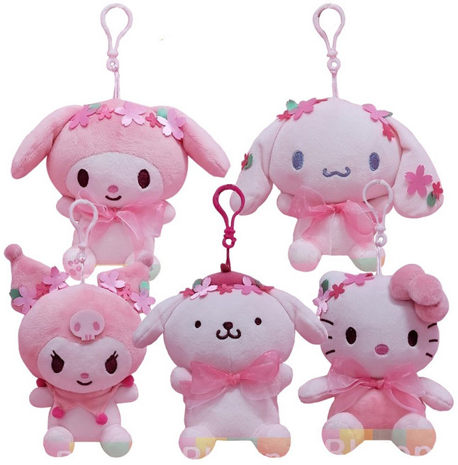 산리오 체리블라썸 가방고리 마이메로디 쿠로미 시나모롤 폼폼푸린 헬로키티 애착 동물 강아지 인형, 체리블라썸 쿠로미가방고리, 1개